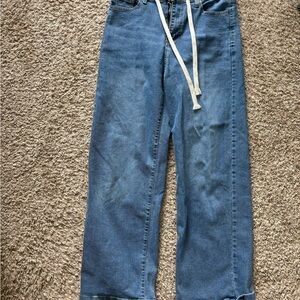 Casual Blue Wide-Leg Sweatpants Jeans with White Drawstring